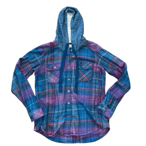 Columbia Hooded Plaid Button Down Shacket Women's S Outdoor Camp Cotton Casual - Picture 4 of 11